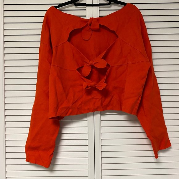 Zara Red Bow Tie Crew Neck Sweater - Picture 4 of 4